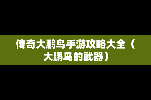 传奇大鹏鸟手游攻略大全（大鹏鸟的武器）