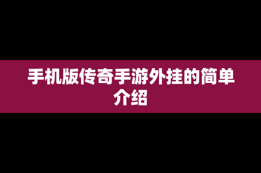 手机版传奇手游外挂的简单介绍