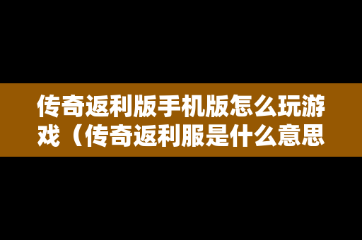 传奇返利版手机版怎么玩游戏（传奇返利服是什么意思）