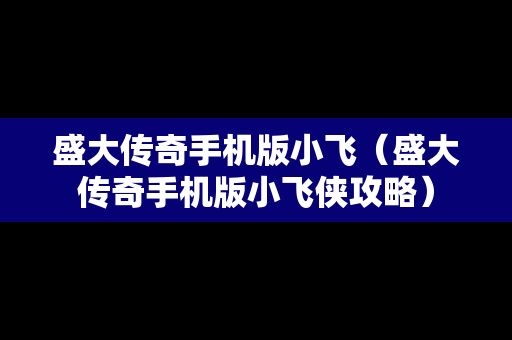盛大传奇手机版小飞（盛大传奇手机版小飞侠攻略）