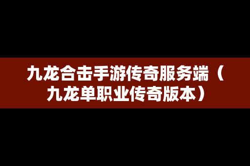 九龙合击手游传奇服务端（九龙单职业传奇版本）