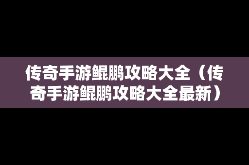 传奇手游鲲鹏攻略大全（传奇手游鲲鹏攻略大全最新）