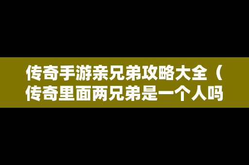 传奇手游亲兄弟攻略大全（传奇里面两兄弟是一个人吗）