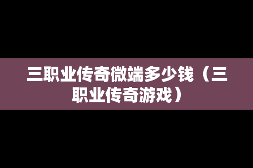 三职业传奇微端多少钱（三职业传奇游戏）